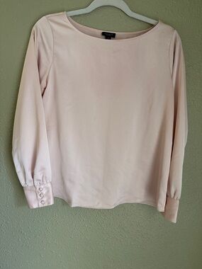 Ann Taylor Light Blush Pink Boatneck Long Sleeve Blouse